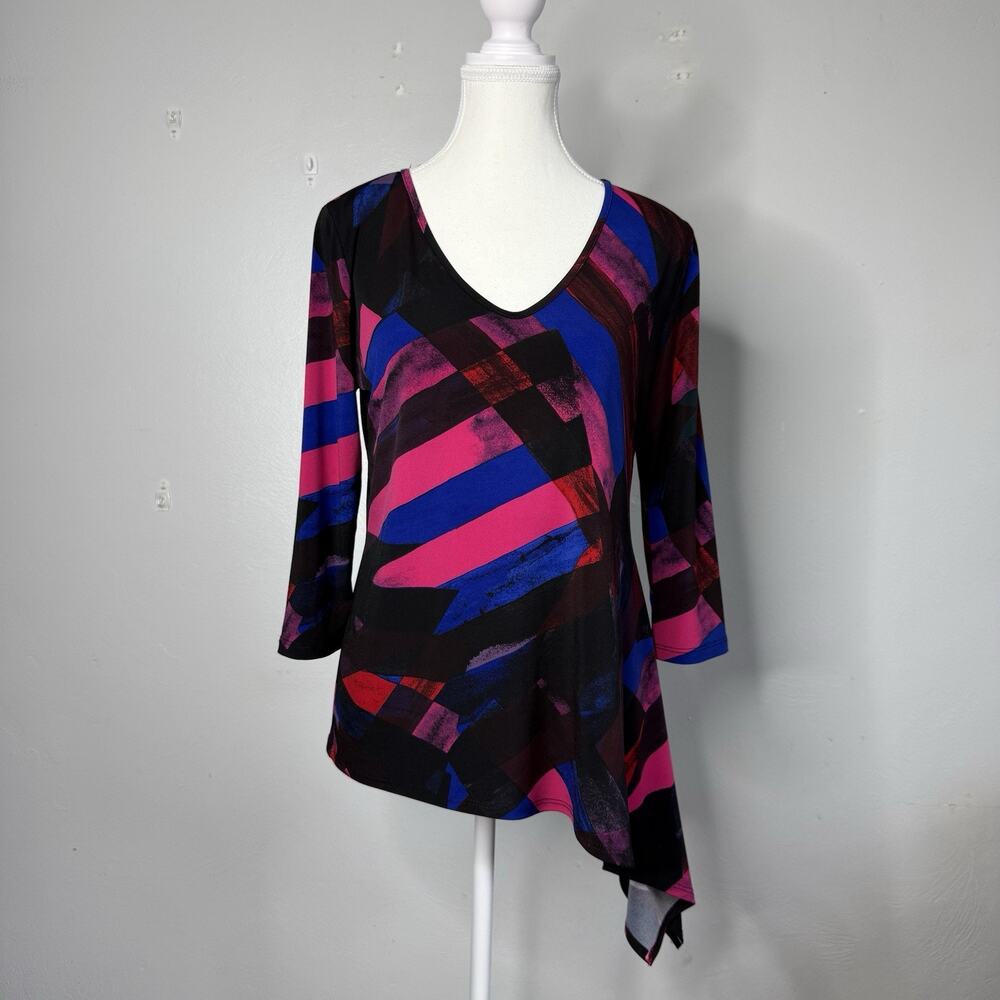 Clara Sunwoo XS Asymmetrical Hem Tunic Top Multicolor Abstract Womens Blouse USA
